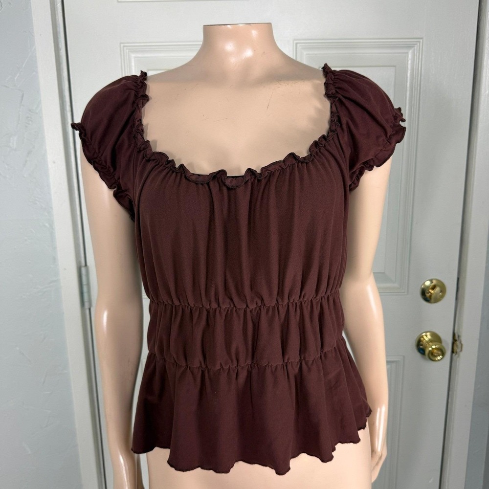 Vintage y2K Eyeshadow Women's Top Medium Polyester Knit Baby Tee Boho USA K24